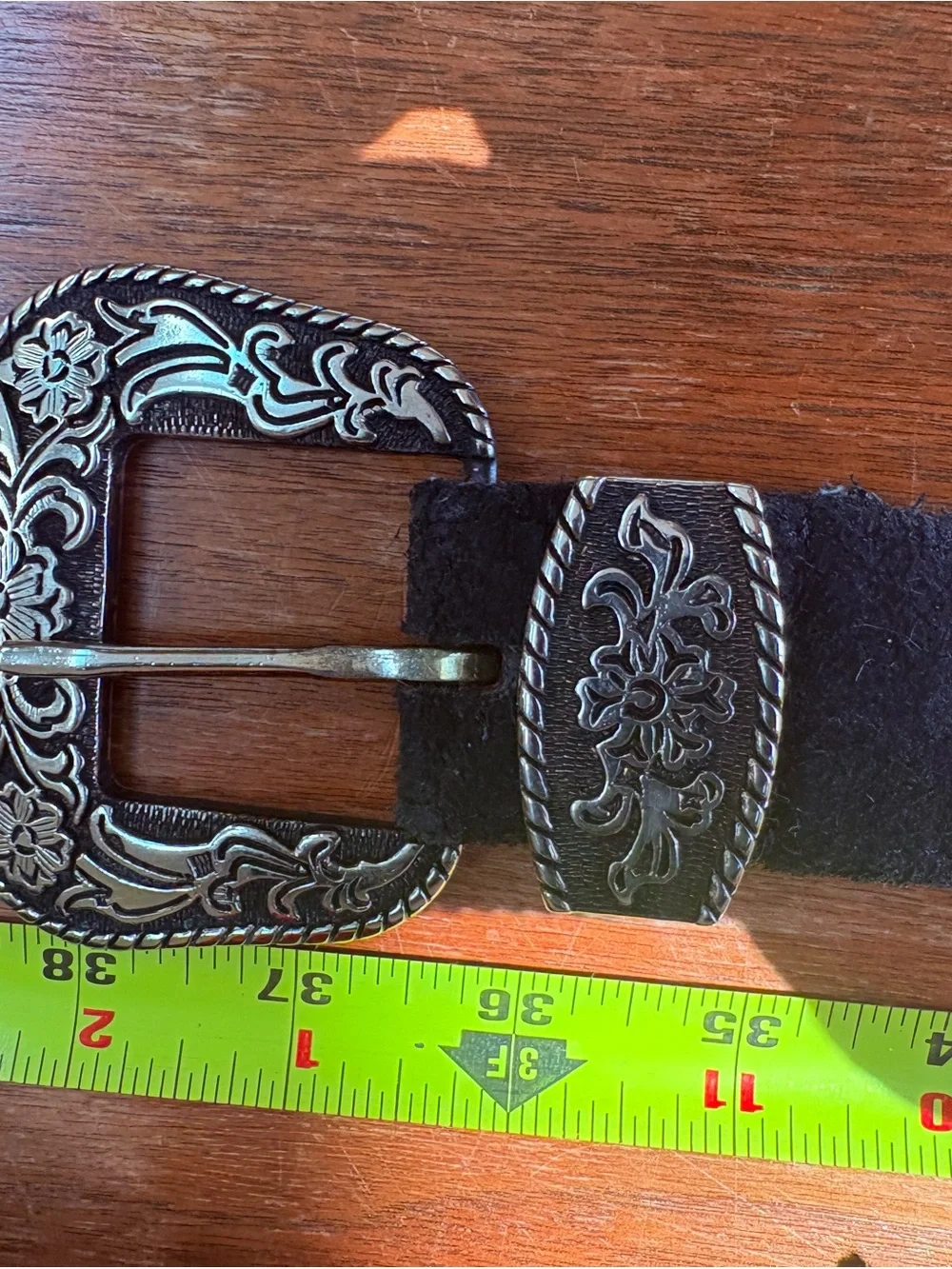 Massive Free People Black Suede Western Floral Buckle Belt Size M